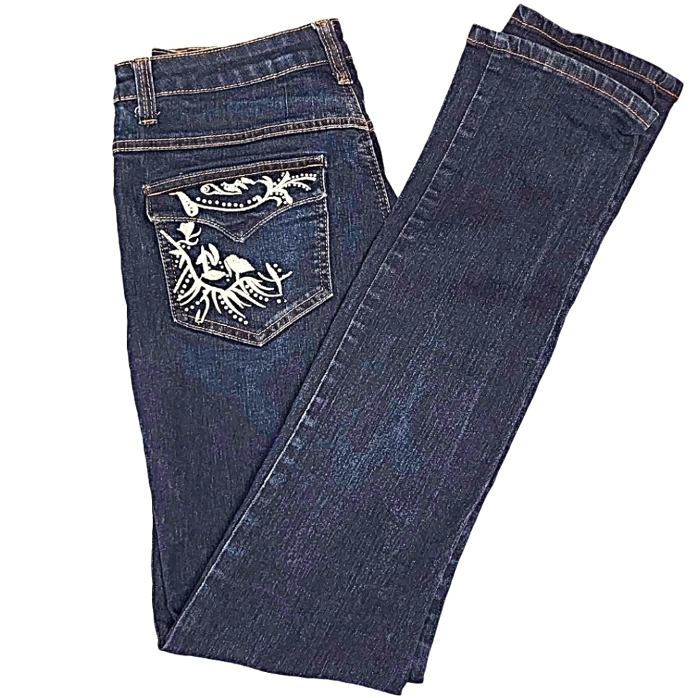 Govanni Straight Leg Stretchy Embroidered Crystal Studded Bling Jeans Size 11/12